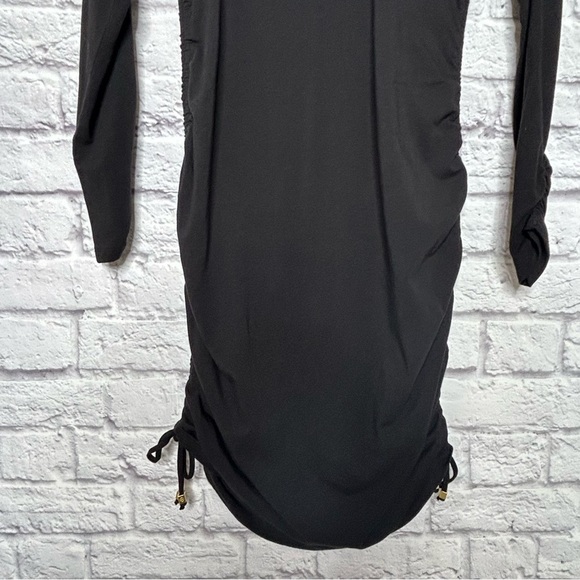 NWT Michael Michael Kors Black Long Sleeve Jersey Knit Ruched Mini Dress - Picture 7 of 14